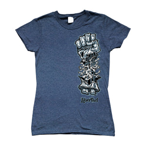 Camiseta manga corta mujer LIQ.SBNDJS Libertad azul jaspeado