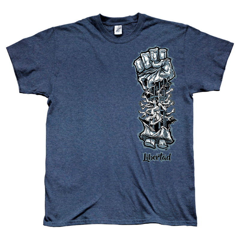 Camiseta manga corta hombre LIQ.SBNDJS Libertad azul jaspeado
